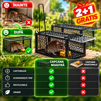 Set de 2 Capcane pentru Șoareci, Șobolani și Dihori RodentTrap™ + 1 GRATIS