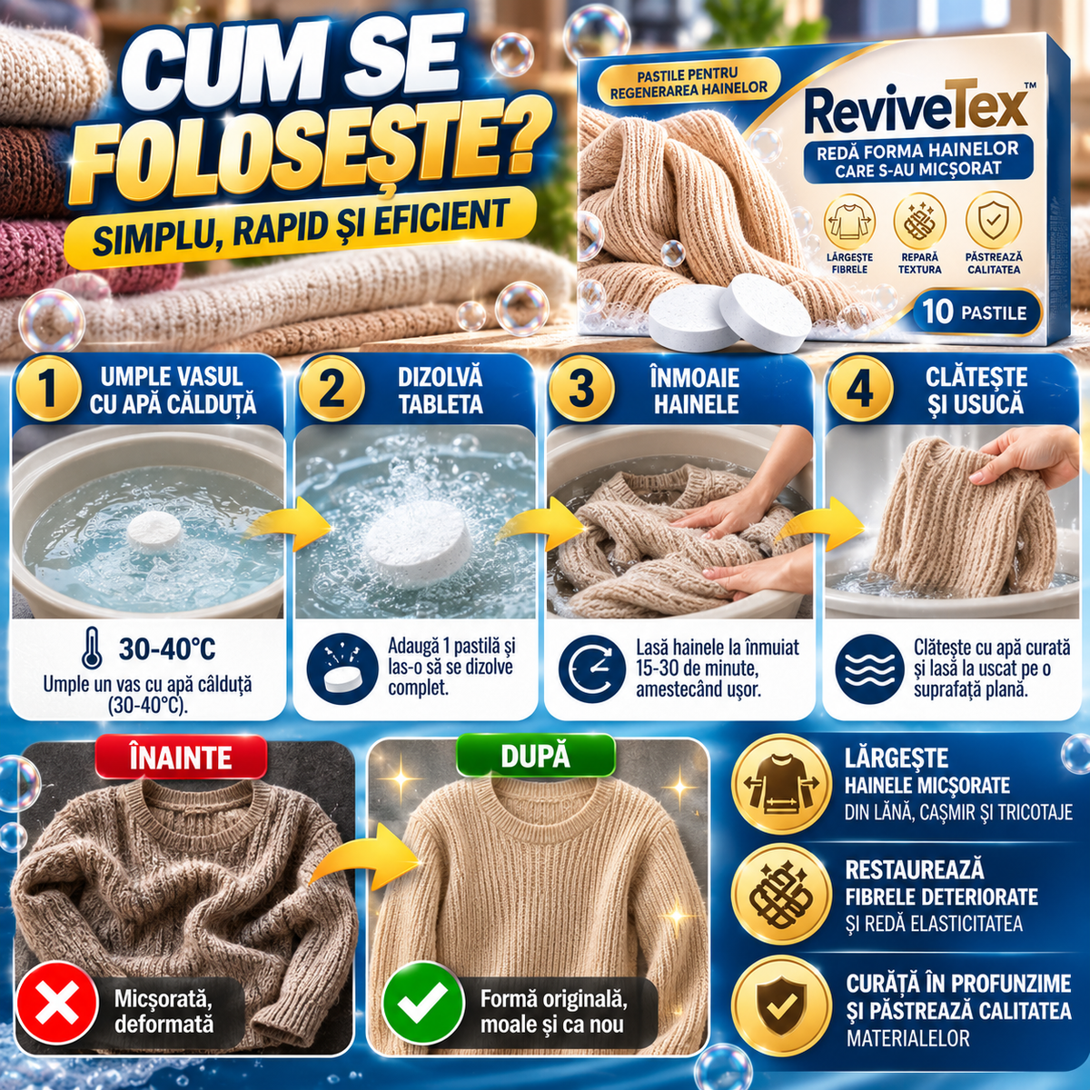 Pastile pentru Refacerea Hainelor ReviveTex™ 1+1 GRATIS