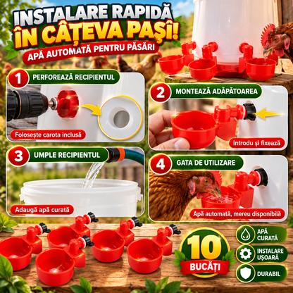 Set 10 Adăpătoare Automată Pentru Păsări AquaPas™