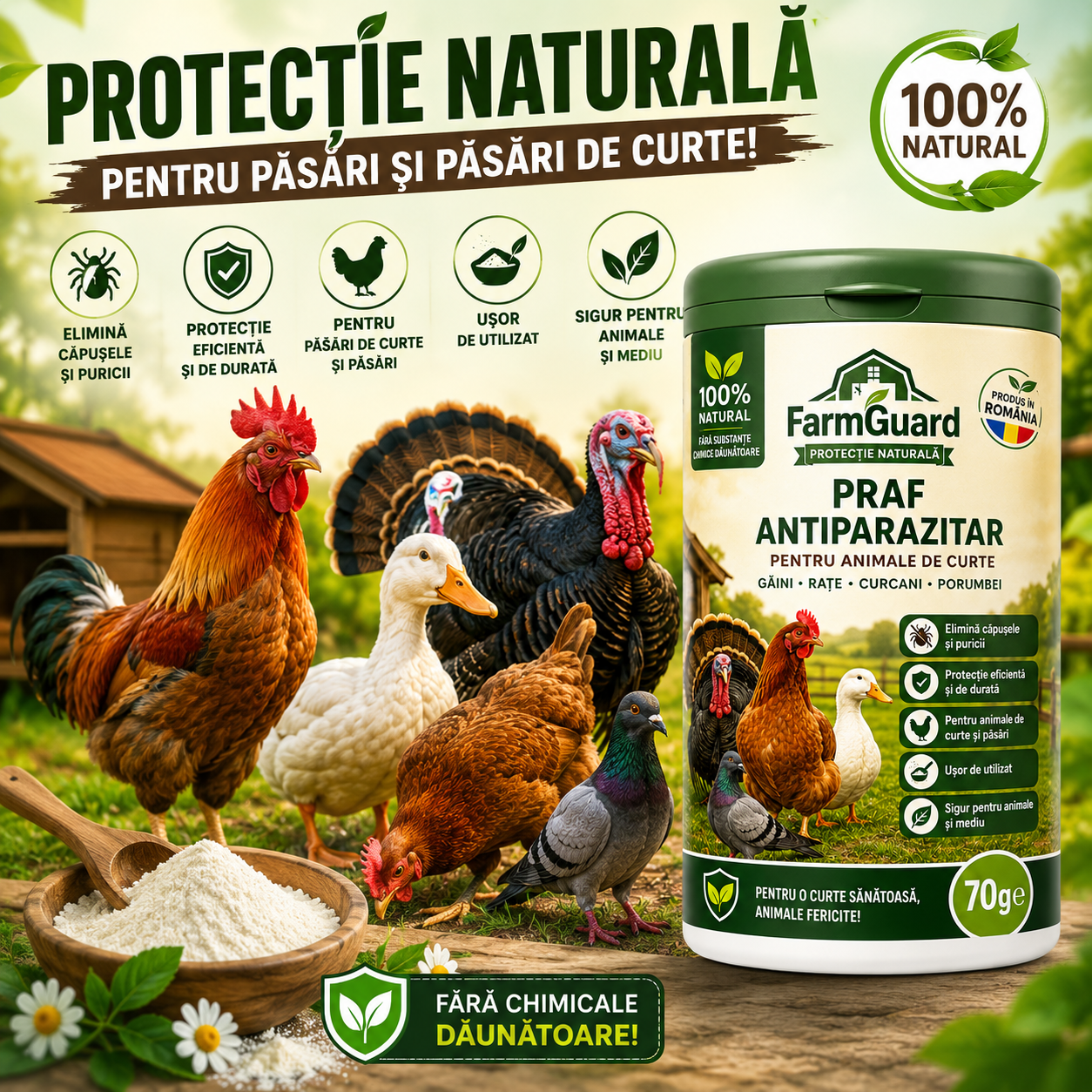 Pudră Naturală Antiparaziți FarmGuard™